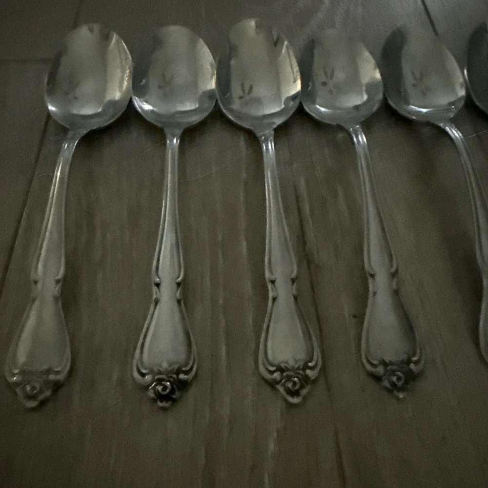 Set of 7 Rogers Oneida Stainless 1881 Arbor Rose True Rose Oval Place‎ Spoons